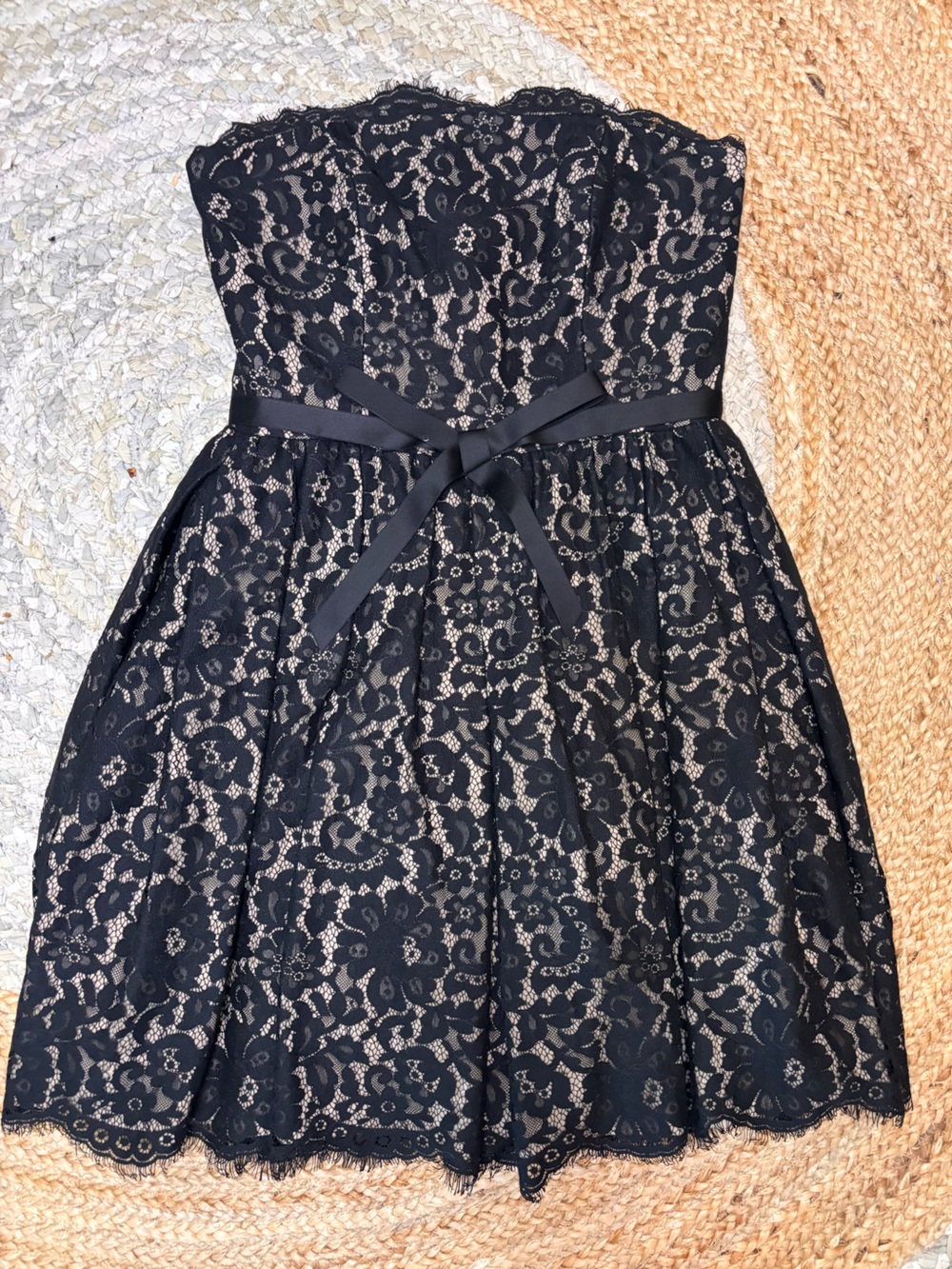 Roberta Bridal Black Lace Dress with Nude Lining and Ribbon